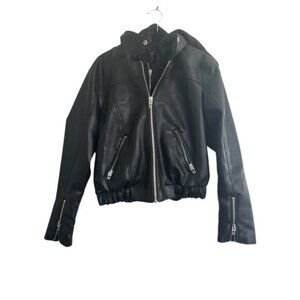 Blank NYC XL Faux Leather Detachable Hoodie Lined Crop Motorcycle Jacket #4915